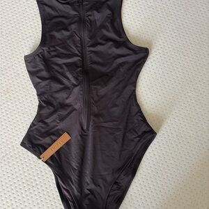 SKIMS Onyx Sleeveless Zip Swim One Piece